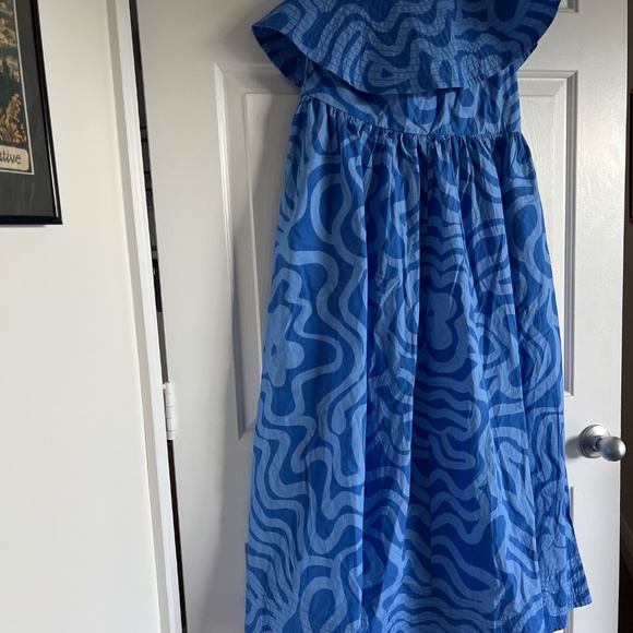 NWT Oliphant Blue Cotton Ashbury One Shoulder Ruffle midi dress M - Picture 6 of 14